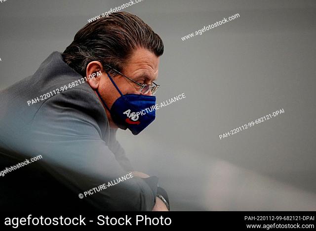 12 January 2022, Berlin: Stephan Brandner, AfD, follows the debate from the stands because of the 2G-plus regulations for members of the Bundestag