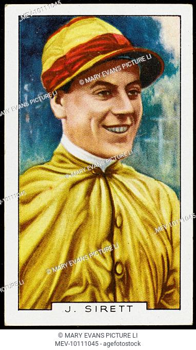 Jack Sirett, jockey, in the colours of Mr Marshall Field