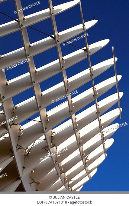 Spain, Andalucia, Seville. Architectural detail of the wooden structure of the Metropol Parasol at the Plaza de la Encarnacion in Seville