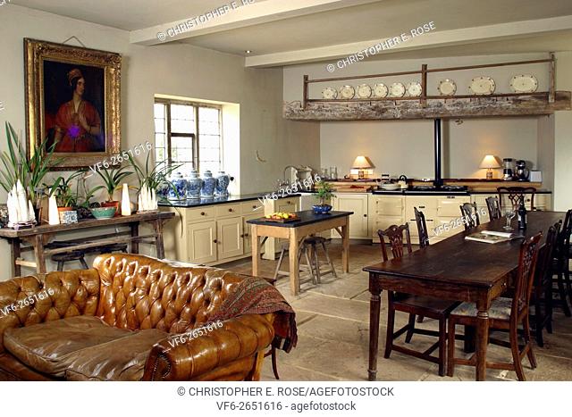 UK property, house interior, kitchen with dining table and chairs. For Editorial Use Only