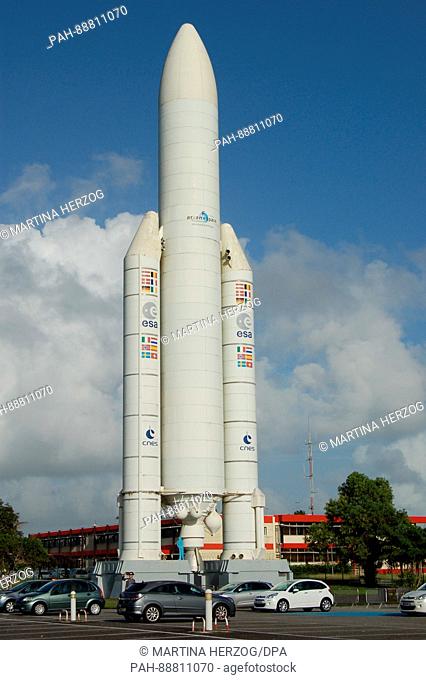The model of an Ariane rocket at the Guiana Space Centre (Centre Spatial Guyanais, CSG) in Kourou, French Guiana, 6 March 2017