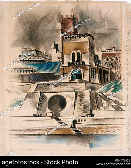 The Water Gate. Artist: Preston Dickinson (American, New York, New York 1889-1930 Irun, Spain); Date: 1922; Medium: Pastel, charcoal, ink