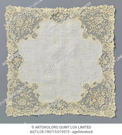 Handkerchief made from application lace with sixteen seed beads, Handkerchief made from natural colored application lace: mixed lace - needle lace and bobbin...