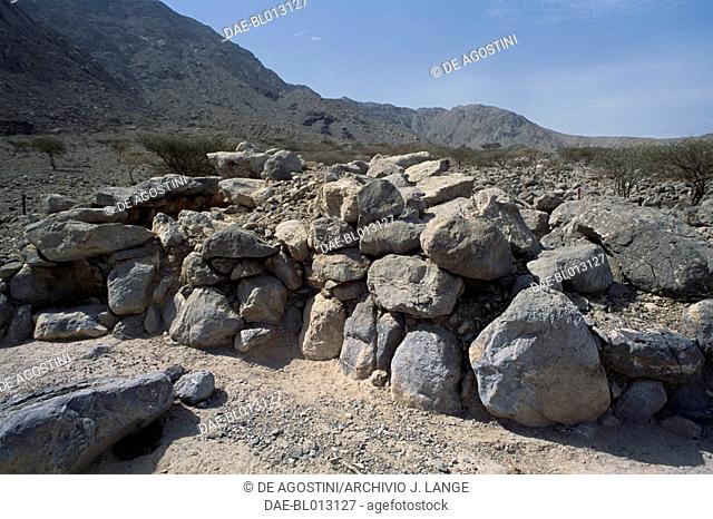 Ruins in the archaeological area of Wadi Sur, Ras al-Khaymah, United Arab Emirates. Wadi Suq civilisation, 2nd millennium BC