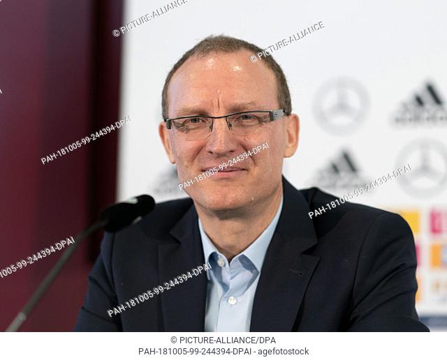 05 October 2018, Hessen, Frankfurt-Main: Dirk Moldenhauer, Head of the Finance Department of the German Football Association (DFB)