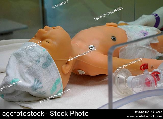 New born mannequin during a pediatric resuscitation simulation workshop
