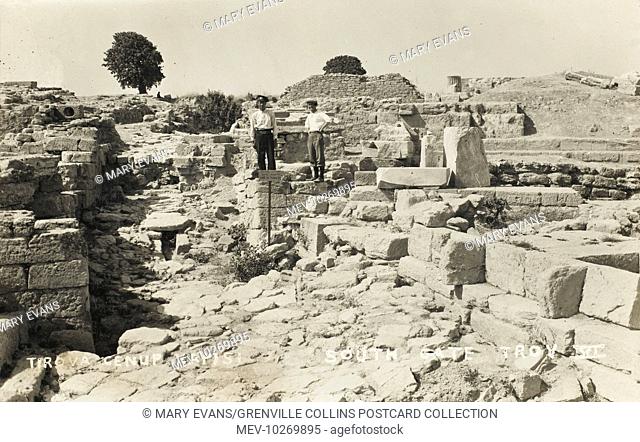 The visible ruins at the site of Hissarlik, excavated by German Archaeologist Heinrich Schliemann. Schliemann discovered what he thought were the Homerian...