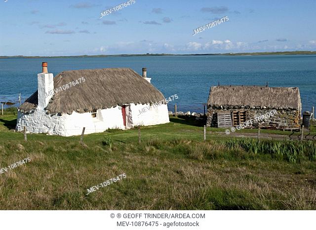 Traditional cottage - with thatch roof . Sollas - North Uist - Outer Hebrides - Scotland