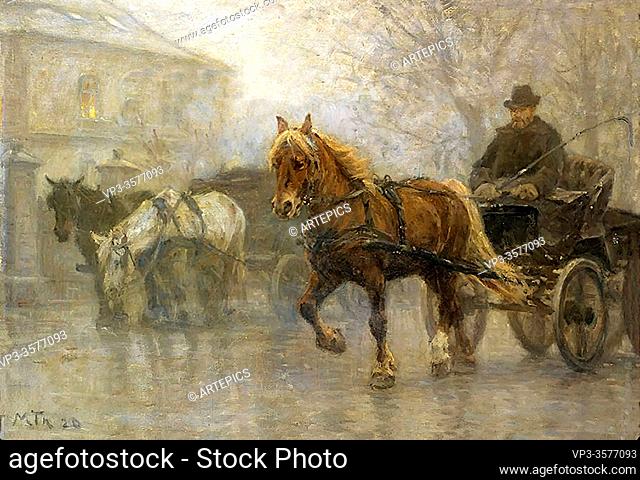 Therkildsen Michael Hans - a Foggy Afternoon Carriage Ride - Danish School - 19th and Early 20th Century