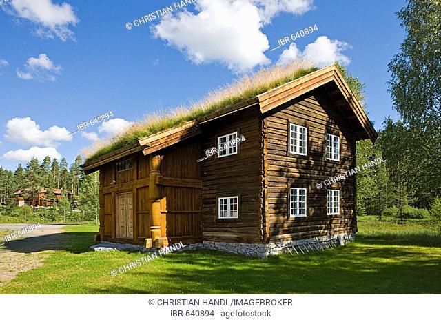 Thatch-roofed wood house in Jondalen, Norway, Scandinavia, Europe