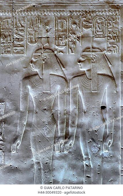 Abydos, Egypt, the mortuary temple of pharaoh Seti I, Menmaatra, (XIX° dyn. 1321-1186 B.C.) - Two deities