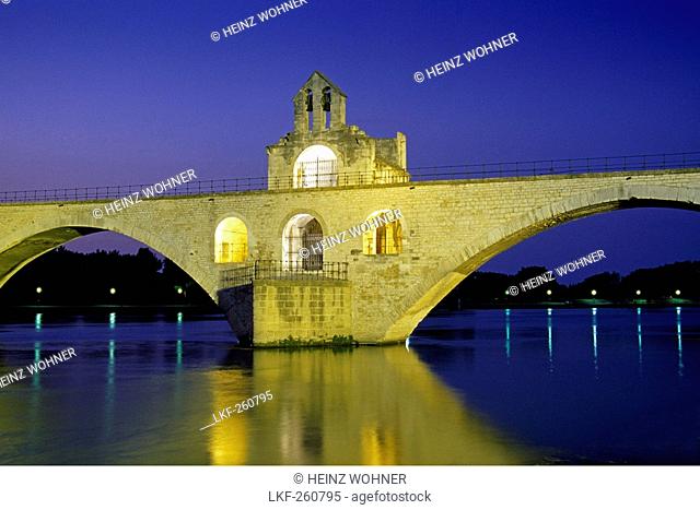 The bridge Pont St. Benezet above the river Rhone in the evening, Avignon, Vaucluse, Provence, France, Europe