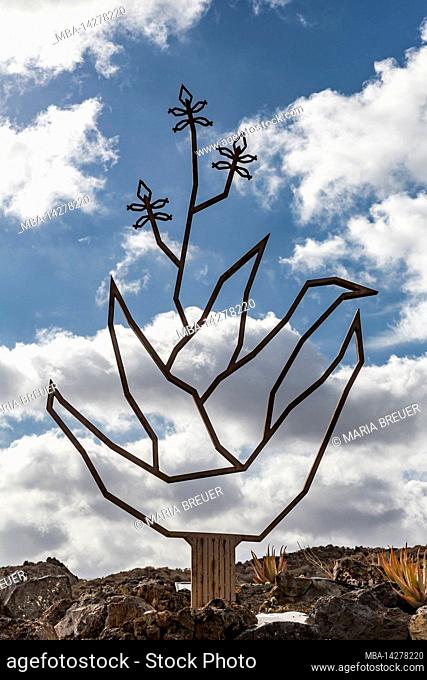 Sculpture logo, aloe vera, Haria, Lanzarote, Canary Islands, Spain