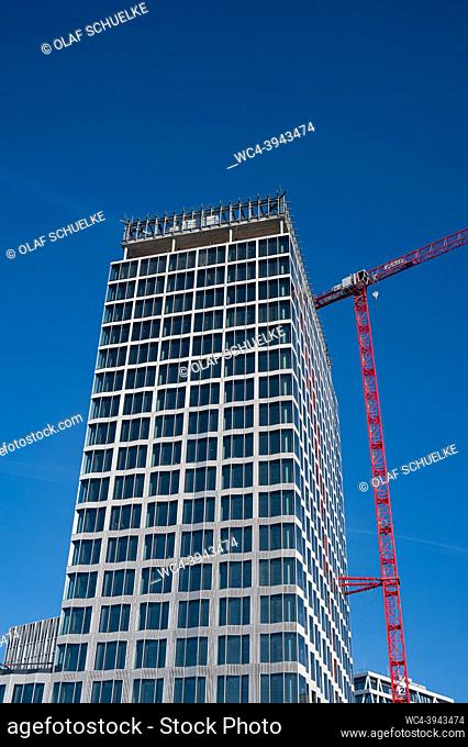 Berlin, Germany, Europe - Construction site of a new 22-storey high-rise office building at Europaplatz square adjacent to the central railway station in the...