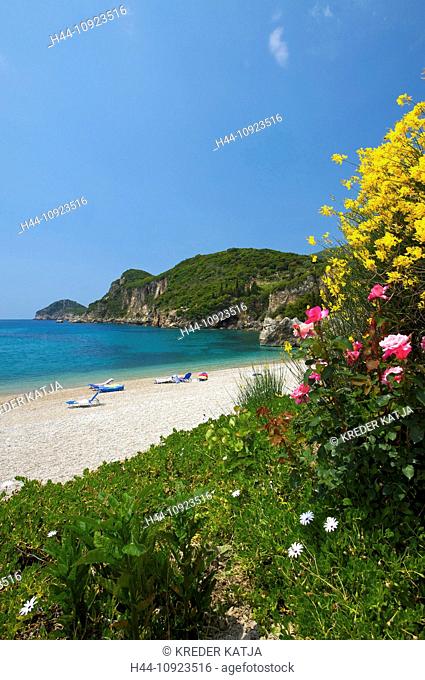 Greece, Europe, Ionic islands, isles, Kerkira, Kerkyra, Corfu, Mediterranean Sea, island, isle, islands, isles, outdoors, outside, Liapades, sand beach