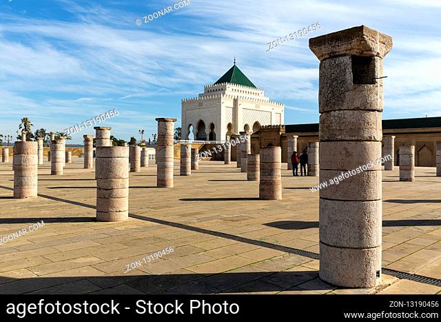 Rabat, Morocco - 29 November 2018: The Mausoleum of Mohammed V which is a mausoleum located on the opposite side of the Hassan Tower