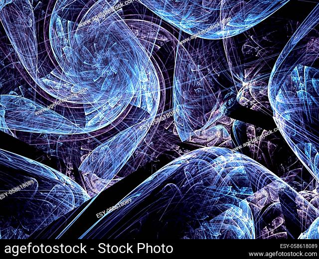 Abstract chaos background - computer-generated image. Fractal geometry: randomly placed curls, curves and flowers. Digital art for prints, covers, posters