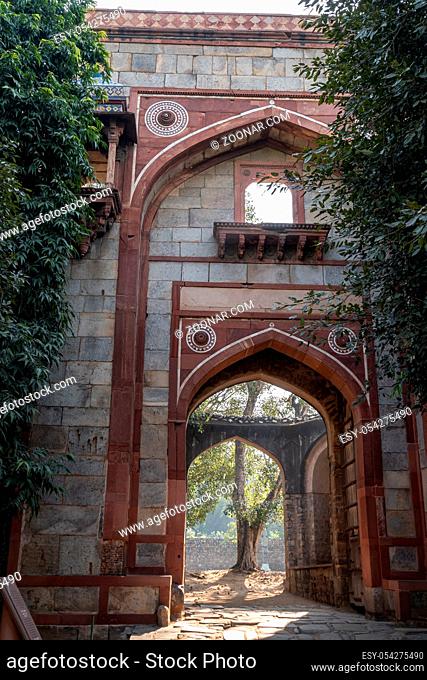 arab ki sarai gateway standing tall in humayun's tomb complex in new delhi, india