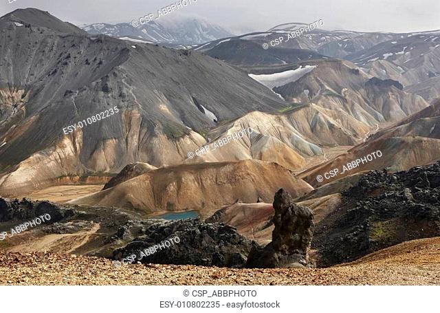 Volcanic landscape with rhyolite formations in Fjallabak, Iceland South area