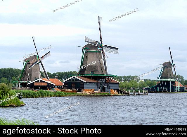Windmills, Dutch windmills, Zaanse Schans, Zaandam, Noord-Holland, Netherlands
