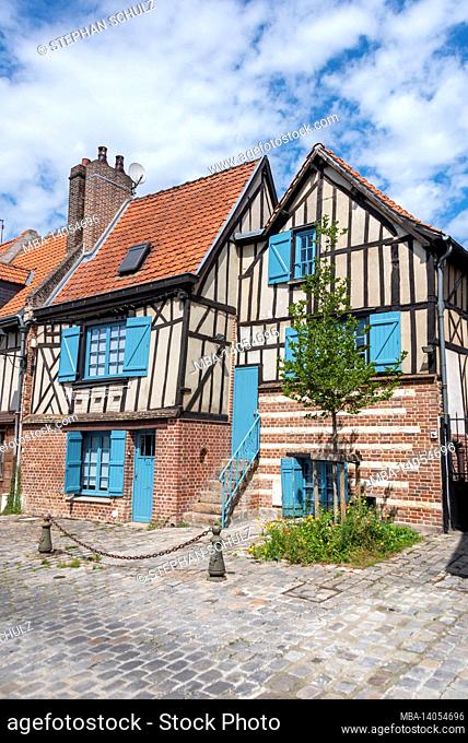 france, hauts-de-france region, amiens, quartier saint leu on the somme, listed half-timbered house