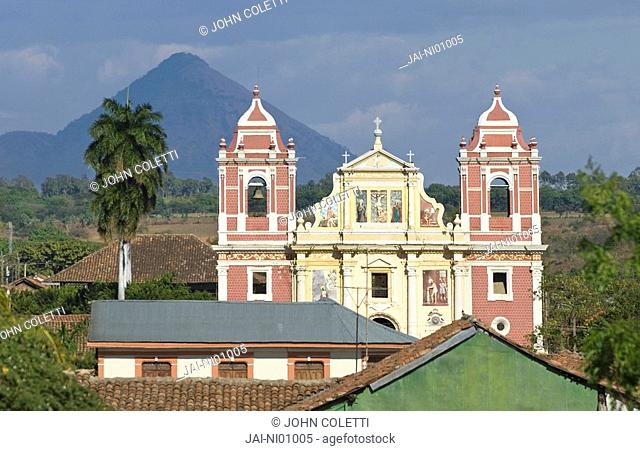 El Calvario Church, Leon Cerro Negro volcano in the background, Nicaragua