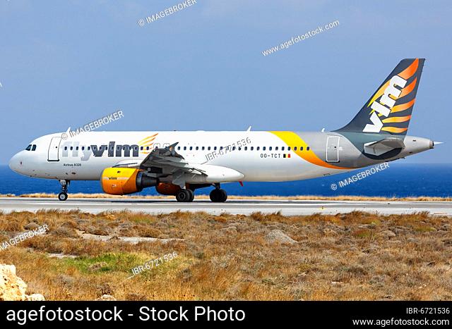 An Airbus A320 aircraft of VLM Airlines with registration number OO-TCT at Heraklion Airport, Greece, Europe