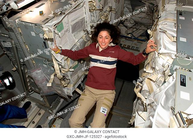 NASA astronaut Nicole Stott, Expedition 20 flight engineer, is pictured in the Leonardo Multi-Purpose Logistics Module (MPLM)