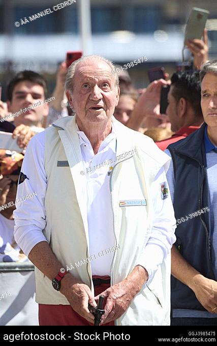 King Juan Carlos of Spain attends third series of the Spanish 6 Metres Cup day 1 at Sanxenxo Royal Yacht Club on May 20, 2022 in Sansenxo, Spain