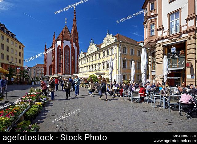 Upper Market square with St Mary's Chapel and Falkenhaus, Wrzburg, Lower Franconia, Bavaria, Germany, Europe