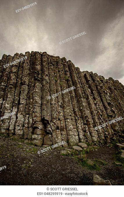 Vertical basalt columns at Giants Causeway in Northern Ireland