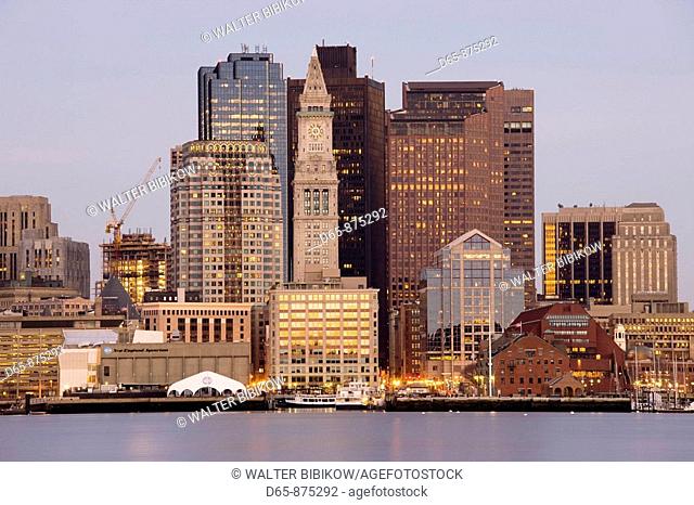 Financial District from East Boston at dawn, Boston, Massachusetts, USA