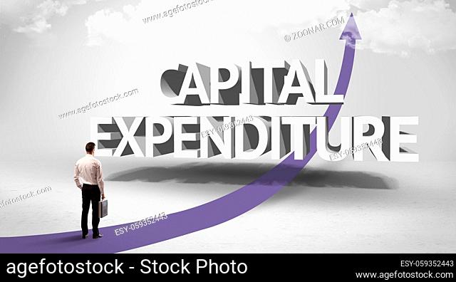 Rear view of a businessman standing in front of CAPITAL EXPENDITURE inscription, successful business concept