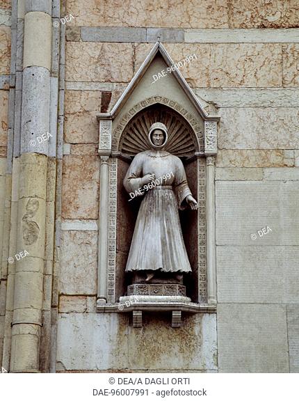 Alberto V d'Este portait, detail of the facade of St George the Martyr Basilica, Ferrara, Emilia-Romagna. Detail. Italy