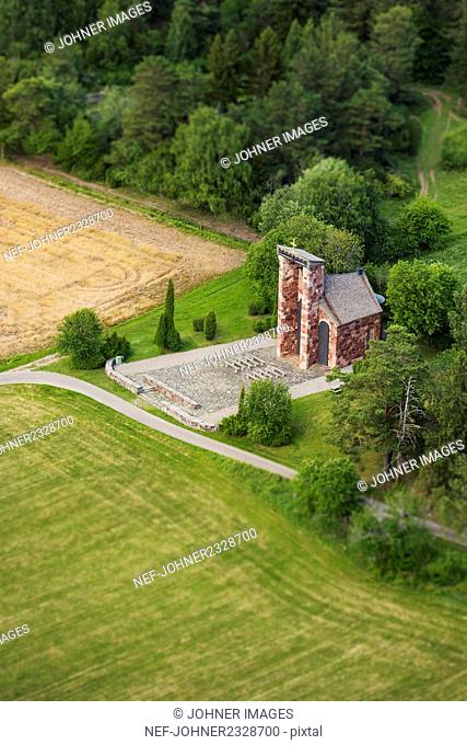 Aerial view of rural chapel