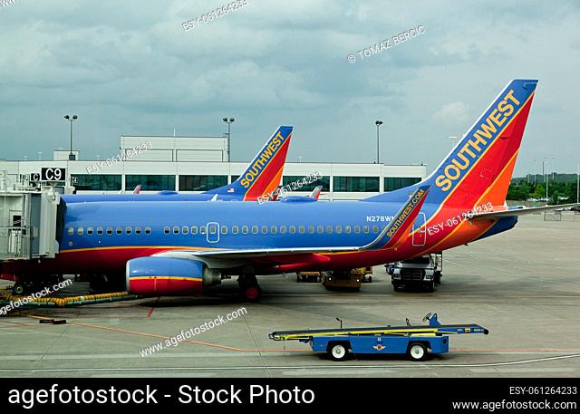 Southwest jets parked at Nashville airport