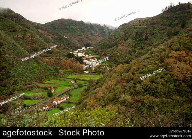 View of the village of Valsendero. Valleseco. Gran Canaria. Canary Islands. Spain