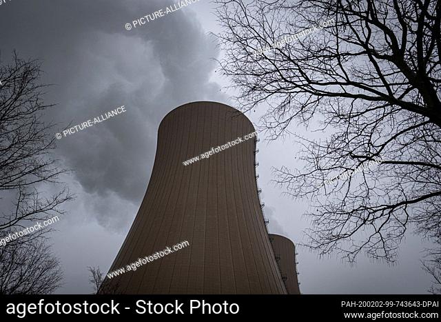 02 February 2020, Lower Saxony, Grohnde: The nuclear power plant in Grohnde, taken during a protest action by anti-nuclear activists