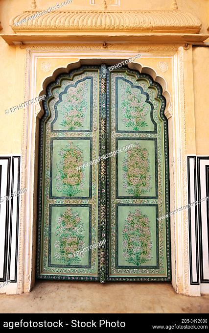 .Decorated door, Palace of the Winds, Hawa Mahal, Jaipur, Rajasthan, India