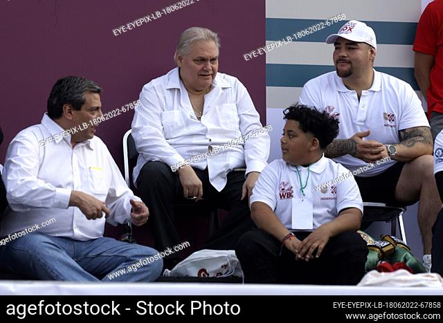 June 18, 2022, Mexico City, Mexico: WBC President Mauricio Sulaiman, Sports promoter Carlos Bremer, former heavyweight world champion Andy Ruiz during ""The...
