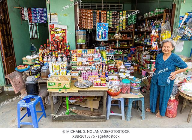 Woman selling merchandise on Binh Thanh Island at Sadec, Mekong River Delta, Vietnam