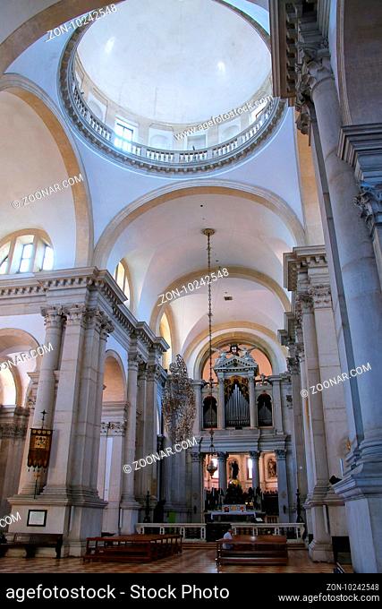 Interior of San Giorgio Maggiore church on the island of the same name in Venice, Italy. It was designed by Andrea Palladio and built between 1566 and 1610