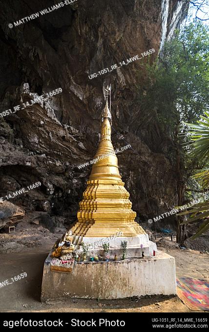 Gold stupa inside Sadan Cave (aka Saddar Caves), Hpa An, Kayin State (Karen State), Myanmar (Burma)