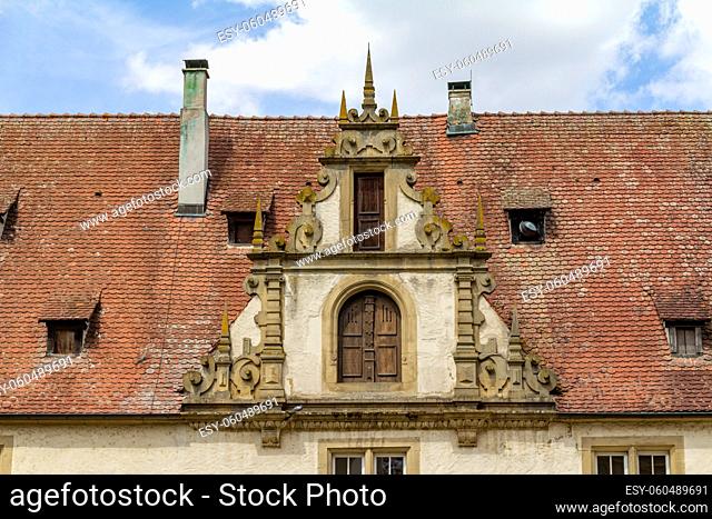 architectural detail at the Schoental Abbey located in Hohenlohe, a area in Southern Germany at summer time
