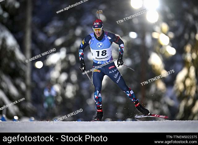 Sturla Holm Lægreid of Norway in action during the the men's 20km individual event of the IBU World Cup Biathlon in Ostersund, Sweden, on Nov