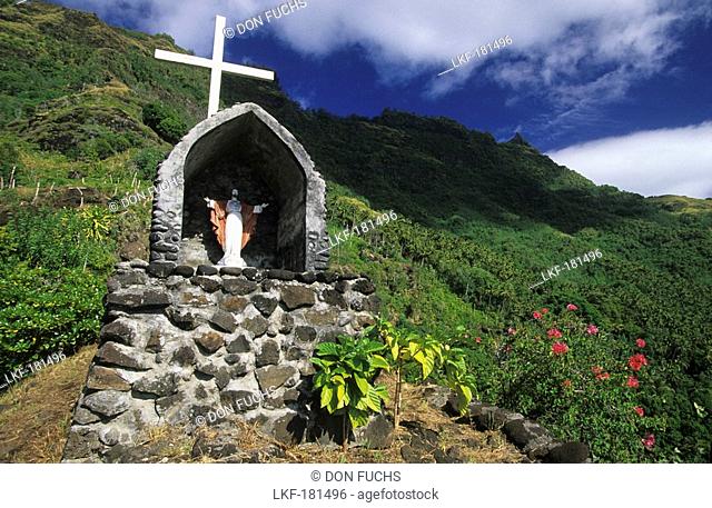 Statue of Christ on the island of Tahuata, French Polynesia