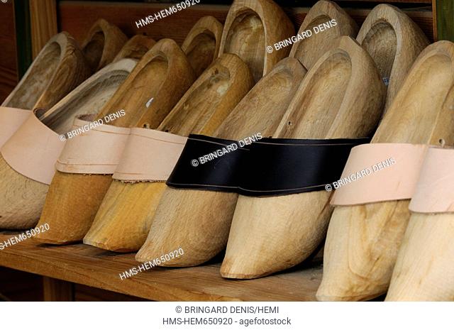France, Haut Rhin, Luttenbach, clog Andre Haeberle, shop, pairs of wooden clogs