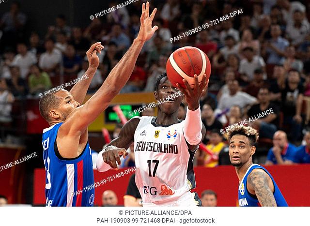 03 September 2019, China, Shenzhen: Basketball: WM, Germany - Dominican Republic, preliminary round, group G, 2nd matchday at Shenzhen Bay Sports Center