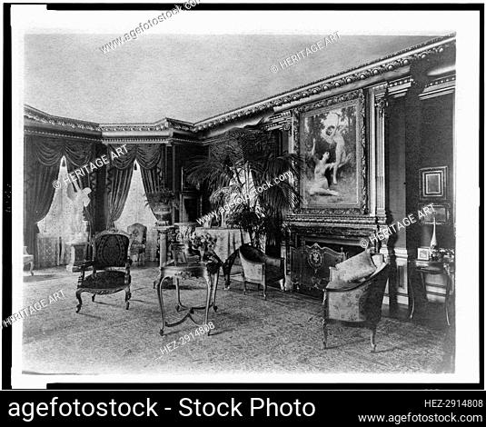 Interior with Bouguereau's Flight of Love over fireplace.., Greenwich, Connecticut, 1908. Creator: Frances Benjamin Johnston