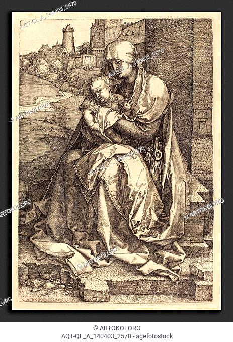 Albrecht Dürer (German, 1471 - 1528), The Virgin and Child Seated by the Wall, 1514, engraving